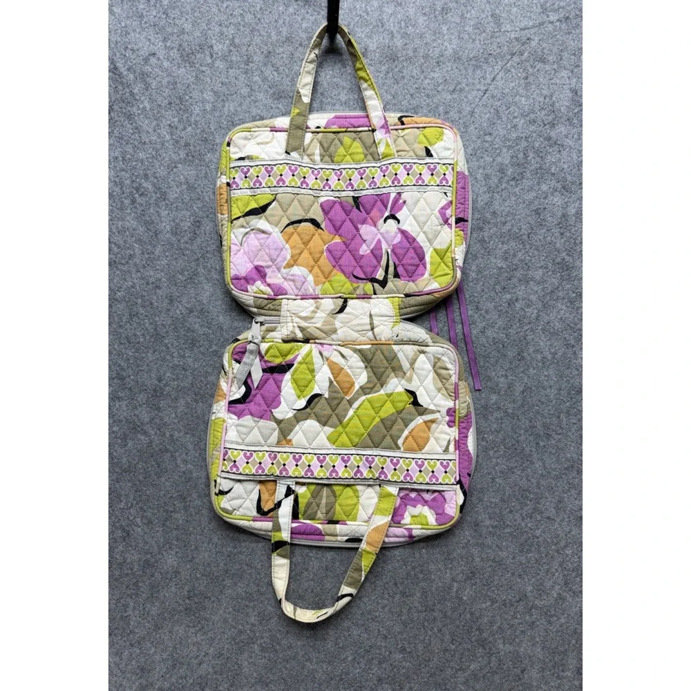 Vera Bradley Quilted Floral Tech Organizer Cosmetic Bag Purple Green Tan Heart